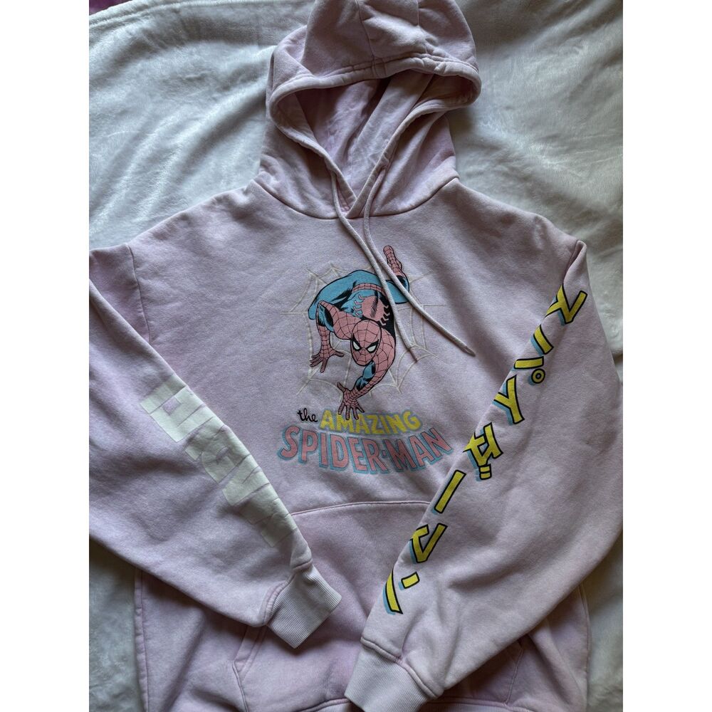 Marvel Amazing Spider-Man Womens L Pink Graphic Hoodie Comic Streetwear